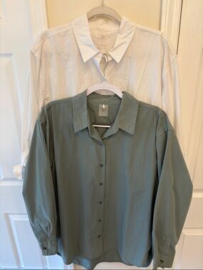 Bundled Set of Calia Button-Up Hiking Shirts - One Sage Green & One Crisp White